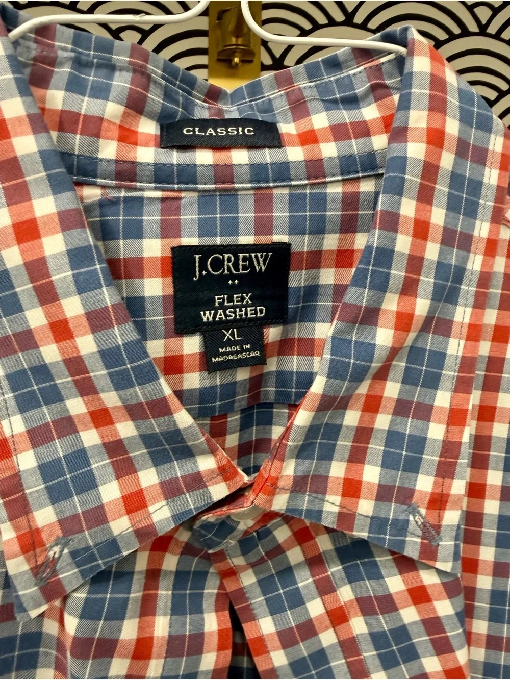 J. Crew Men's Red, White & Blue Plaid Button-Down Shirt